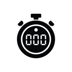 Black and white stopwatch icon with digital display
