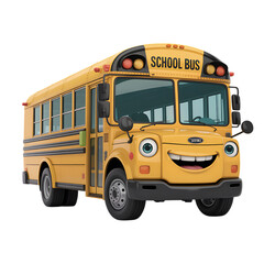 Cheerful Cartoon School Bus with a Big Smile Ready to Transport Children to School Safely on a Black Backdrop