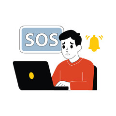 Illustration of a man in front of a laptop with a worried expression in business