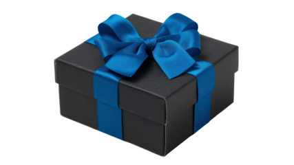 Elegant Black Gift Box with Blue Ribbon Bow