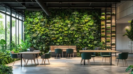 Fototapeta premium Modern Office Interior with Green Walls and Contemporary Furniture