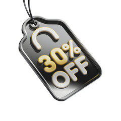 Sleek 3D Render: Luxury Black and Gold 30% Off Sale Tag