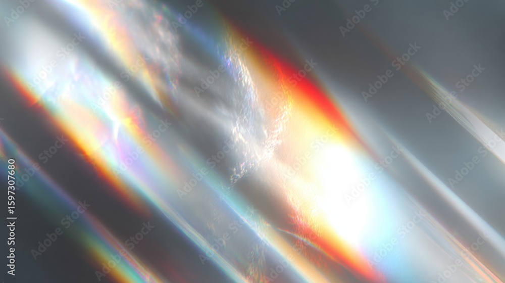 Poster bright rays of light encounter a prism, producing a dazzling array of colors and patterns. the capti