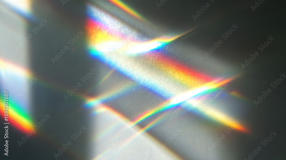 Aufkleber bright sunlight filters through a window, creating vibrant rainbow reflections on a plain surface. t