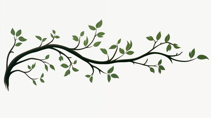 An elegant illustration of a dark green vine with multiple thin branches and small vibrant leaves. The design flows naturally and is perfect for nature-themed graphics or decorative borders

