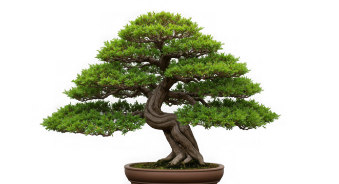 A perfectly shaped bonsai tree isolated on transparent background