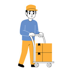 Illustration of a courier carrying a package using Trolley