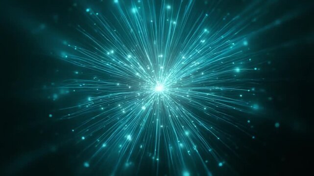 Cosmic Convergence: A radiant explosion of light and energy, radiating outward from a central point with mesmerizing detail. The intricate network of glowing strands against the dark cosmos
