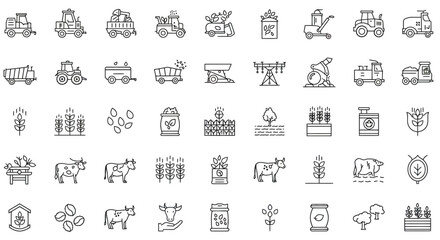 Agricultural farming and organic cultivation line icons for website and marketing material