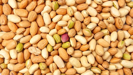 Assorted healthy nuts and seeds displayed in a textured arrangement of nutritional goodness