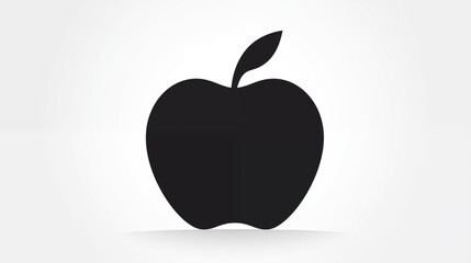 A simple black silhouette of an apple with a single leaf on top, set against a clean white background. The minimalist design emphasizes clarity, health, and natural freshness with a timeless, iconic 