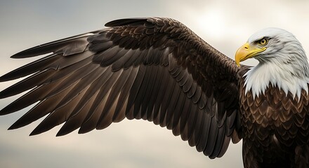 Obraz premium Eagle with Outstretched Wing Against a Cloudy Sky