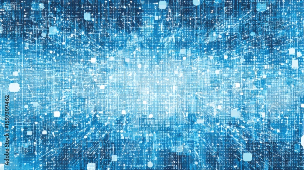 Poster a vibrant and dynamic composition of blue data streams and binary code illustrates the essence of mo