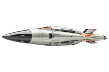 Sleek silver futuristic submarine isolated on transparent background