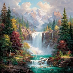 Autumn Waterfall Mountain Landscape