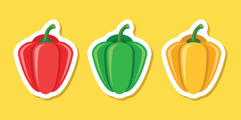 Pepper bell sticker icon set collection in flat style. Fresh paprika vector illustration on isolated background. Healthy food sign business concept.