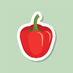 Red pepper bell icon sticker in flat style. Fresh paprika vector illustration on isolated background. Healthy food sign business concept.
