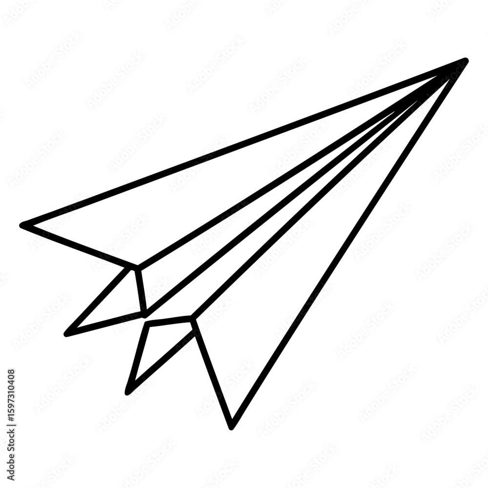 Poster vector illustration of a simple paper airplane with sharp edges and clean lines in a minimalist blac