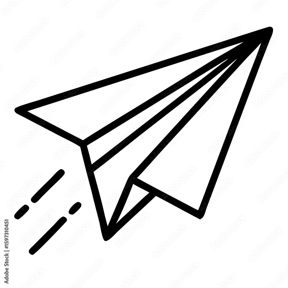 Aufkleber a simple line drawing of a paper airplane taking flight with motion lines indicating movement forwar