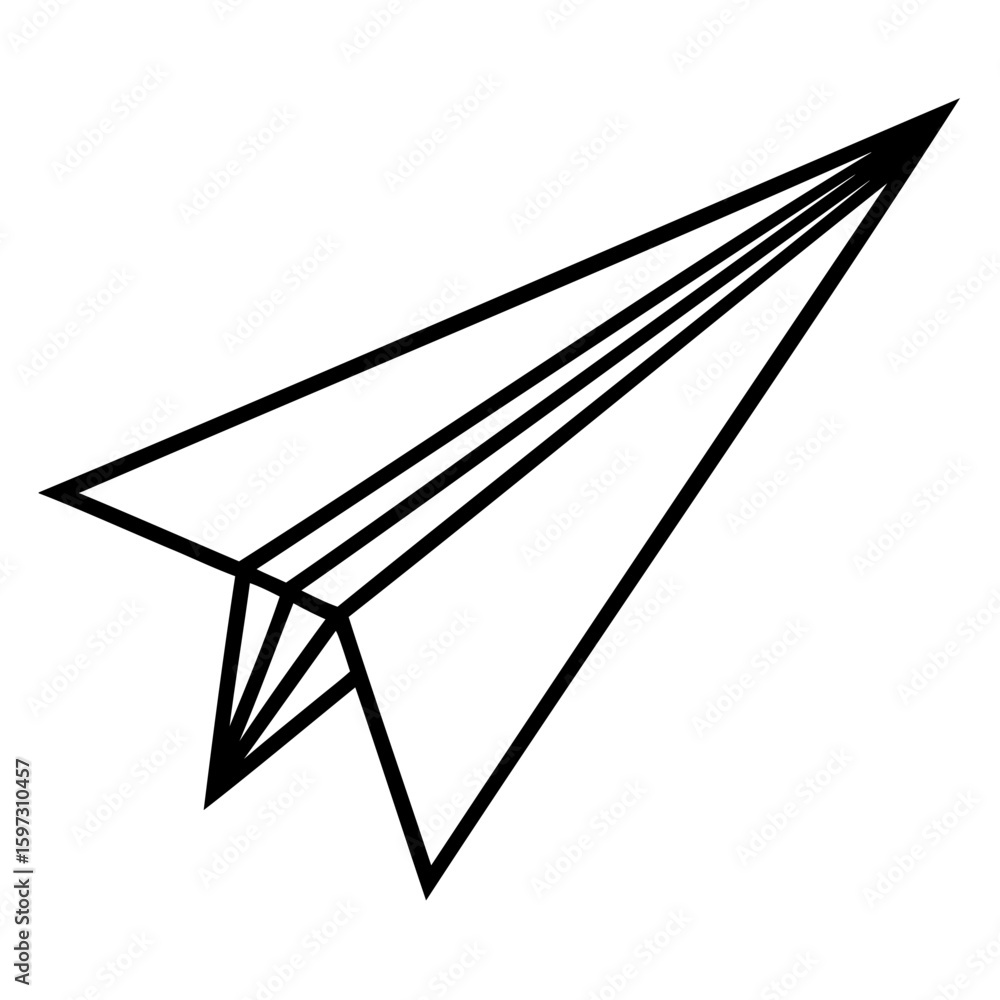 Poster vector illustration of a simple paper airplane with clear outlines and a minimalist design on a tran