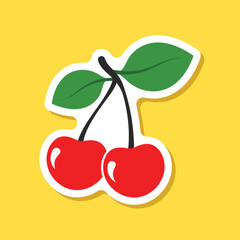 Cherry berry sticker icon in flat style. Fresh fruit vector illustration on isolated background. Fresh cherry sign business concept.