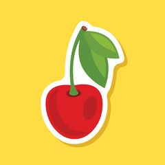 Cherry berry sticker icon in flat style. Fresh fruit vector illustration on isolated background. Fresh cherry sign business concept.