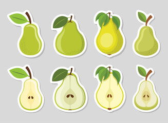 Pear sticker icon set collection in flat style. Fresh fruit vector illustration on isolated background. Fresh pear sign business concept.