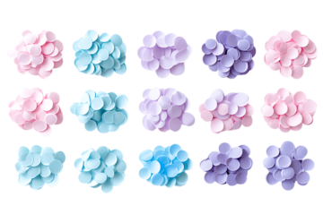 Soft pastel colored flower petals scattered isolated on transparent background
