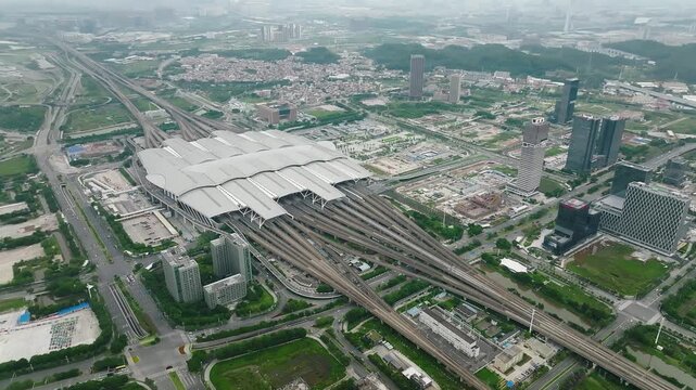 Exploring Guangzhou South Railway station and its impressive infrastructure from above