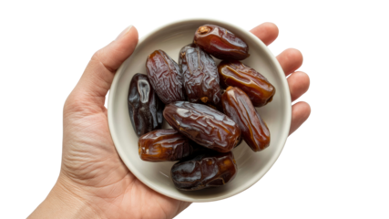 Hand Holding Bowl of Fresh Medjool Dates