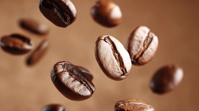 Floating Coffee Beans: A visual spectacle of aromatic coffee beans suspended in mid-air, each a testament to the rich coffee and invigorating mornings.