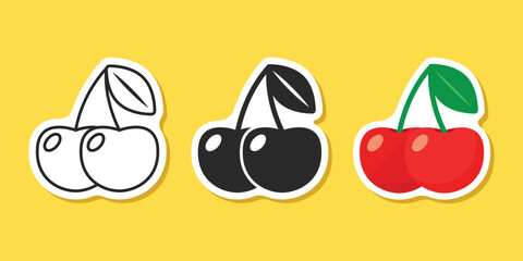 Cherry berry sticker icon set collection in flat style. Fresh fruit vector illustration on isolated background. Fresh cherry sign business concept.
