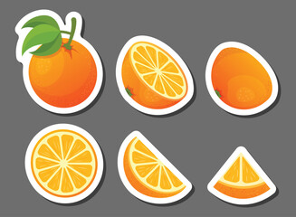 Orange fruit sticker icon in cartoon comic style. Clementine vector illustration on isolated background. Nature snack sign business concept.