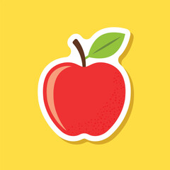 Red apple sticker icon in flat style. Fresh fruit vector illustration on isolated background. Fresh apples sign business concept.