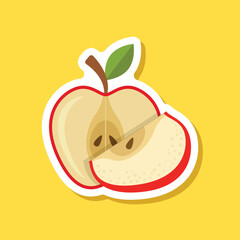 Red apple sticker icon in flat style. Fresh fruit vector illustration on isolated background. Fresh apples sign business concept.