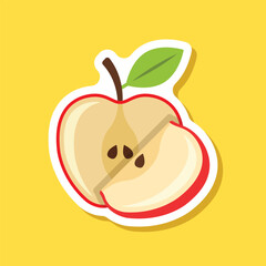 Red apple sticker icon in flat style. Fresh fruit vector illustration on isolated background. Fresh apples sign business concept.