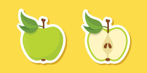 Green apple sticker icon in flat style. Fresh fruit vector illustration on isolated background. Fresh apples sign business concept.