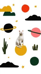 Naklejka premium Girl sleeping wallpaper cat illustrations.