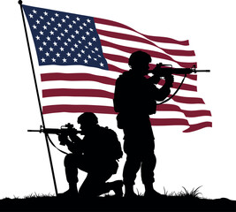 American Soldiers with USA Flag - Patriotic Military Vector Illustration.