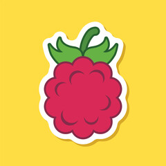 Raspberry fruit sticker icon in flat style. Raspberries berry vector illustration on isolated background. Nature snack sign business concept.