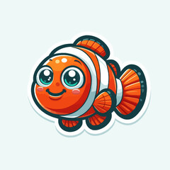 Cheerful, cartoonish depiction of a clownfish, featuring big eyes and a smile.  The character is presented in a sticker format.