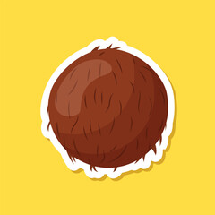 Coconut sticker icon in flat style. Healthy food vector illustration on isolated background. Coco plant sign business concept.
