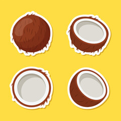 Coconut sticker icon set collection in flat style. Healthy food vector illustration on isolated background. Coco plant sign business concept.