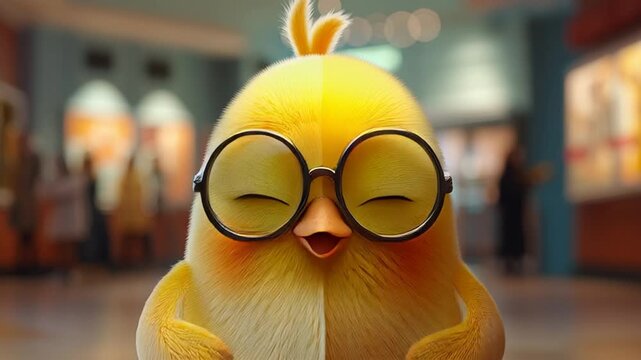 a chick with round glasses showing split emotions bored on one side amazed on the other dramatic lighting cartoon expression contrast