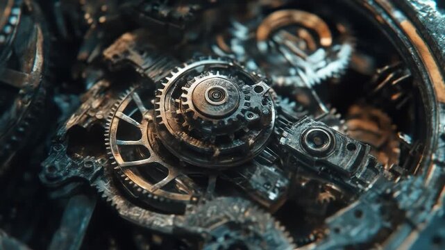 Intricate Clockwork Mechanism: A Detailed Close-Up of Gears and Springs