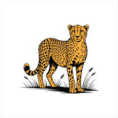 Cheetah Vector Illustration – Wild Animal Standing Silhouette Design

