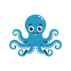 Cute Cartoon Octopus Character – Smiling Blue Sea Animal for Kids and Marine Illustrations

