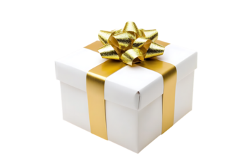 Golden gift box with a red ribbon and bow, perfect for Christmas, birthday, or anniversary celebrations