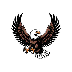 Flying Bald Eagle Vector – Aggressive Bird of Prey Illustration

