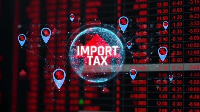 Global Import Tax and Tariff Overview with Digital Globe Visualization Over Financial Data Background. Consignment.